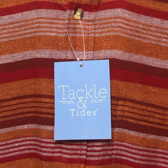 Tackle & Tides Cotton Orange Red Stripes Long Sleeve Mens Button Down Shirt L - Picture 10 of 14